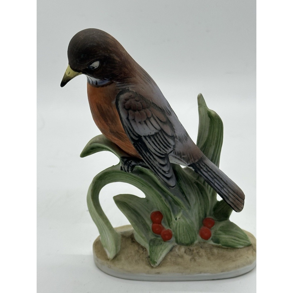 VINTAGE LEFTON CHINA RED ROBIN BIRD FIGURINE #KW464 HAND PAINTED